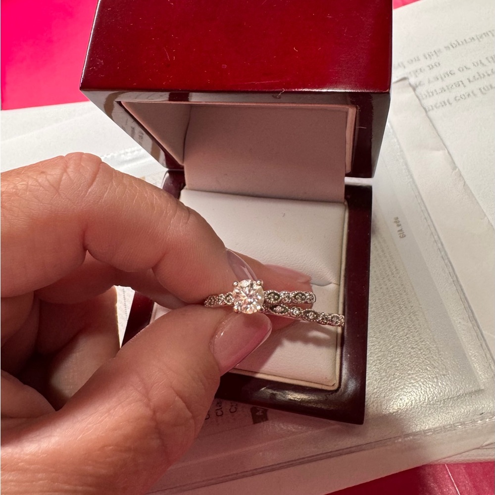 14k White Gold NATURAL Diamond Ring Set